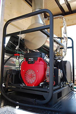 Enclosed trailer mounted pressure washer, hot, cold