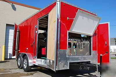 Enclosed trailer mounted pressure washer, hot, cold