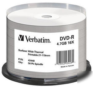 New verbatim dvd-r 16X thermal printable 50 spindle