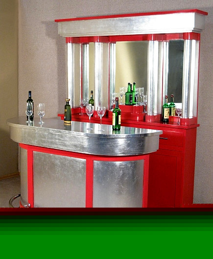 6FT mahogany art deco silver & red home pub bar w rails