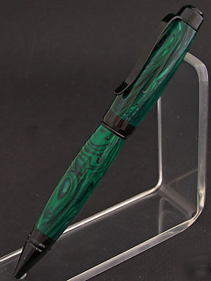 Green banded tru-stone cigar style pen (handmade)