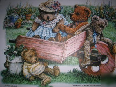 Amy's bears in garden~ floral, country heat transfer