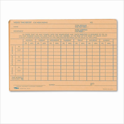 Employee time report card, weekly, 6 x 4, 100 per pack