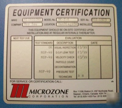 Microzone bioklone 2: biological safety cabinet 