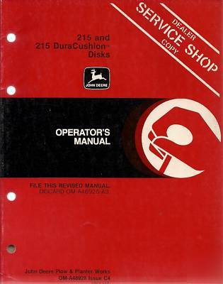 John deere 215 duracushion disks operator's manual