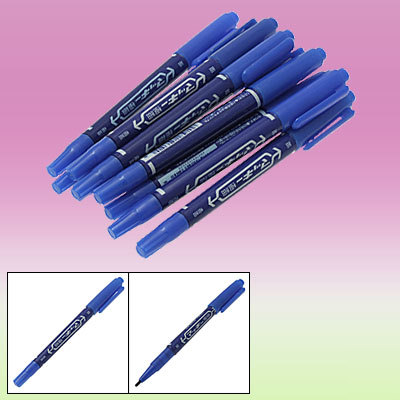 Permanent marker pens blue ink dual-point 10 pcs pen