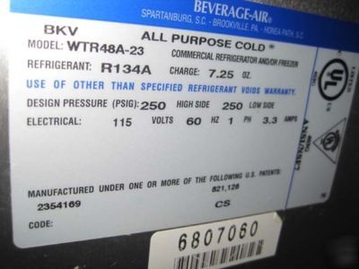 WTR48A-23 beverage air 2 door under refrigerator 9898