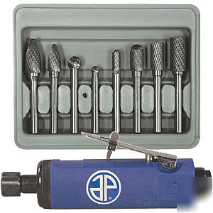 Ap 8 pc. double cut carbide burr set & air grinder