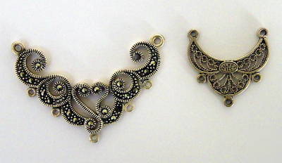 2 sterling 925 pendant filigree marcasite 5 & 3 loop 