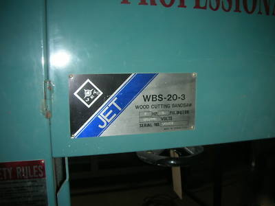 Jet wbs-20-3 vertical bandsaw excellent condition 