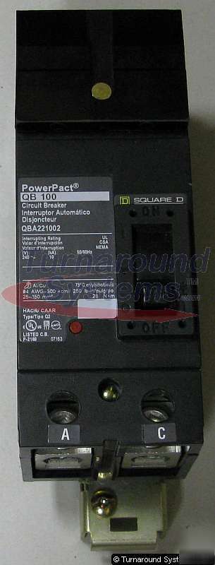 Square d QBA221002 circuit breakers, 100 amp, 2 pole
