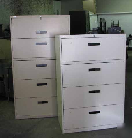 2 alb lateral file filing cabinets beige 5 & 4 drawers