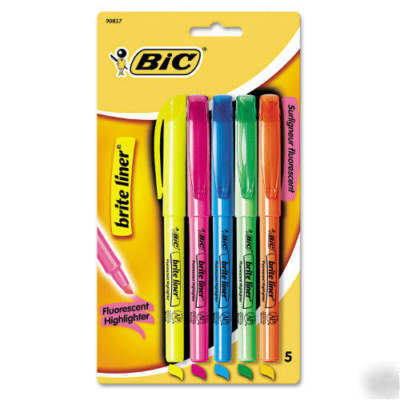 Bic brite liner highlighter 5 pack -fast ship+cashback