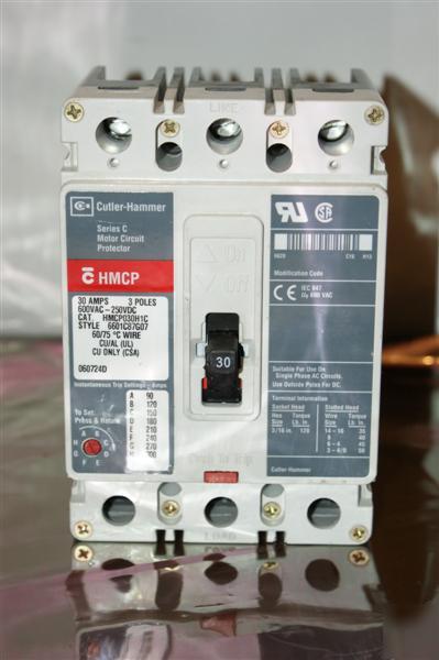 Cutler-hammer circuit breaker HMCP030H1C 30AMP 3-pole
