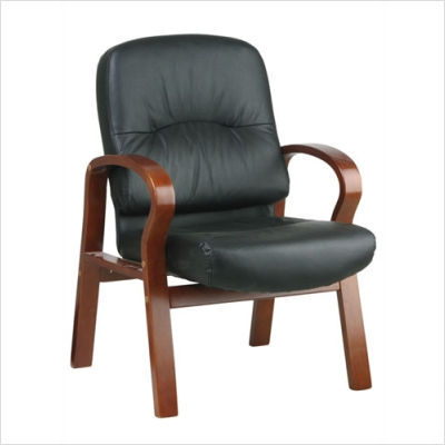 Office star leather visitors chair with cherry finish