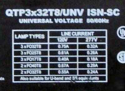 Sylvania electronic ballast QTP3X32T8/unv isn-sc