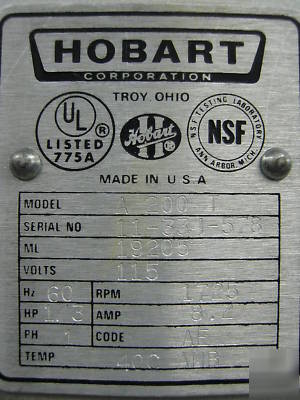 Hobart 20 qt mixer A200 t aluminum bowl paddle a 200 t