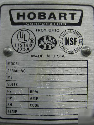 Hobart 20 qt mixer A200 t aluminum bowl paddle a 200 t