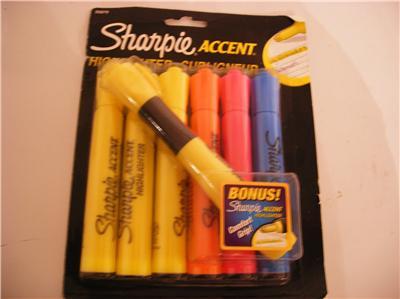 7 sharpie accent highlighters - yellow pink orange blue
