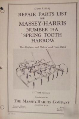 1944 massey harris 15A spring tooth harrow parts manual