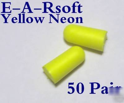 50 pr e-a-rsoft yellow neon ear plugs earsoft ear soft