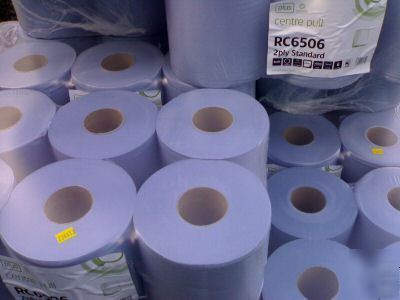 6 centre feed recycled paper rolls 200MM blue