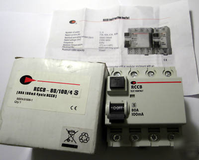 Nib b ..80 amp 100MA 4 pole rcd / rccb 3 phase + neutral