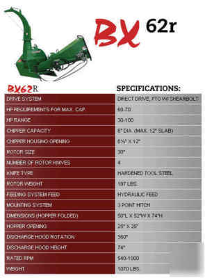 Wallenstein BX62R pto wood chipper hydraulic feed