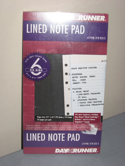 Day runner lined note pad compact 3.75 x 6.75 35 sheets