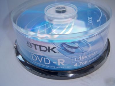 25 tdk dvd-r blank discs recordable 16X 4.7GB free del