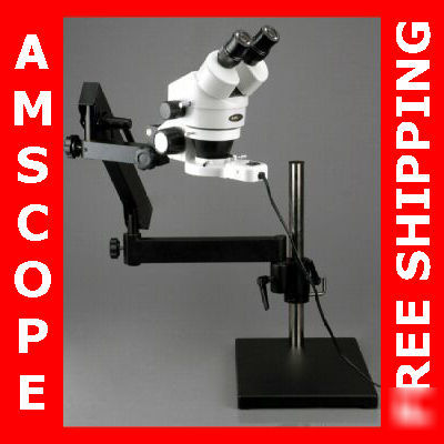 7X-45X stereo zoom microscope articulating stand +light
