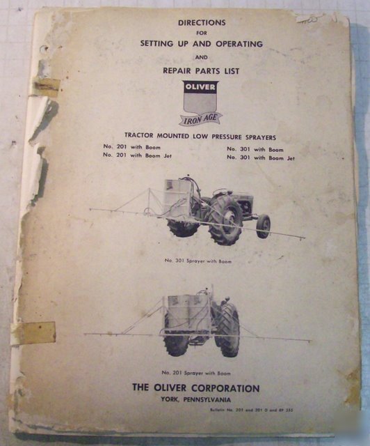 Oliver 1970S tractor mounted sprayer owner's manual