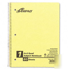 Quad ruled wirebound notebook, 4 square/inch, 3-holes, 