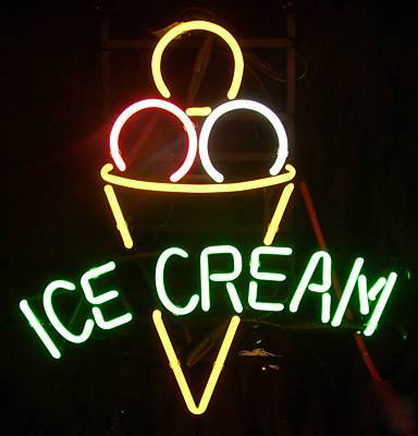 Ice cream parlor three scoops neon glass display sign 