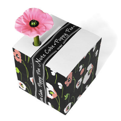 Poppy pattern notepad cube with matching pen