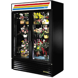 True gdm-49FC glass door merchandiser, floral case, two