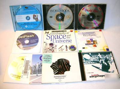 Lots 10 cds : encarta 2004, world book, world atlas, eb