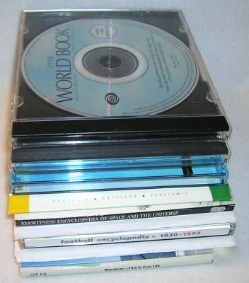 Lots 10 cds : encarta 2004, world book, world atlas, eb