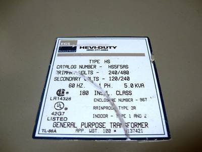 5 kva hevi-duty,240/480V - 120/240V transformer 1 phase