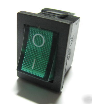 5 pcs on/off green illuminated rocker switch 3 pin 220V