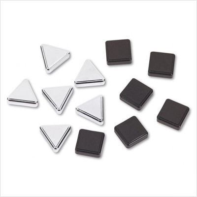 Silver triangle and metallic black square magnets