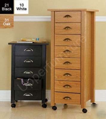 Oak 5 drawer storage cabinet mobile cart w wheels