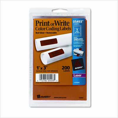 Self-adhesive removable labels, 1X3, red neon, 200/pack