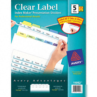 Index maker label contemp dividers 5 tab 25 sets/box