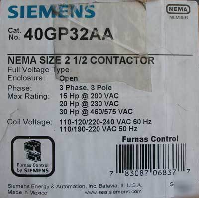 New furnas 40GP32AA size 2.5 def purpose contactor 240V