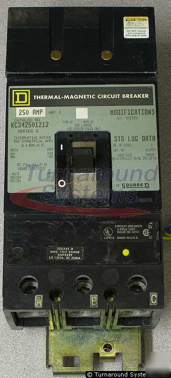 Square d KC342501212 circuit breaker, 250 amp, aux sw