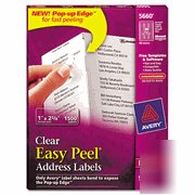 Avery 5660 easy peel laser labels 1X2 5/8 clear 1500