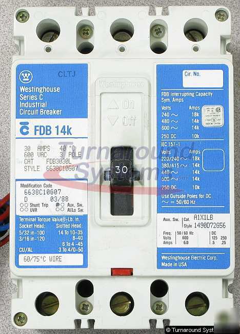 Cutler-hammer FDB3030A08 circuit breaker, 30 amp