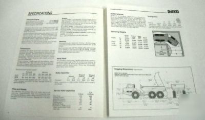 Caterpillar 1989 - 1993 d 400 d dump truck brochure lot