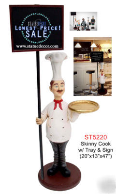 Skinny cook w/tray - 3' -restaurant business statue m
